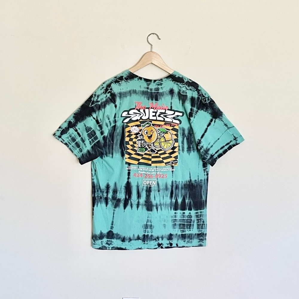 Open 925 Main Squeeze Cartoon Orange Graphic Teal Tie Dye T Shirt Adult Large
